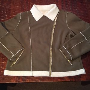 XL Michael Kors Sherpa Lined Olive Moto Jacket